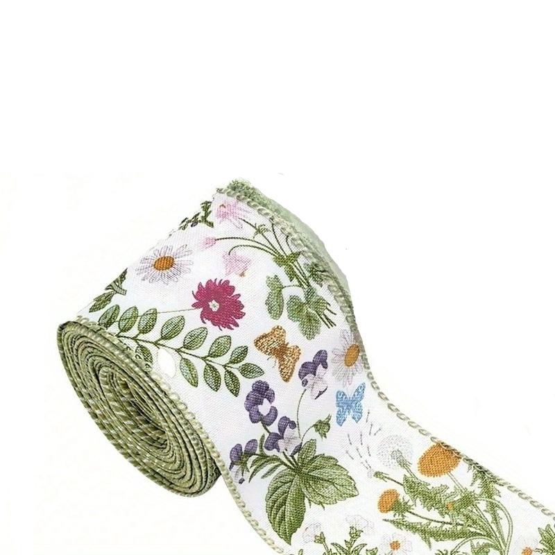 

2,5-дюймовая зеленая лента с проволочным краем «Полевые цветы», ретро, с диким цветочным принтом, крафтовая лента, весенняя тканевая лента для изготовления венков, бантов, DIY-упаковки 1 Rolls (full Roll 5 Yards) разноцветный