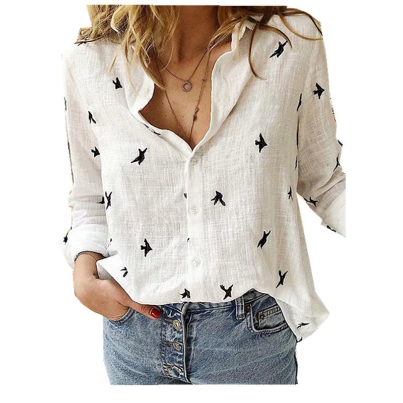 Spring/Summer Solid Color Elegant Casual Loose Long sleeved Linen Shirt Office Shirt Shirts & Blouses Camisas Women's Shirt
