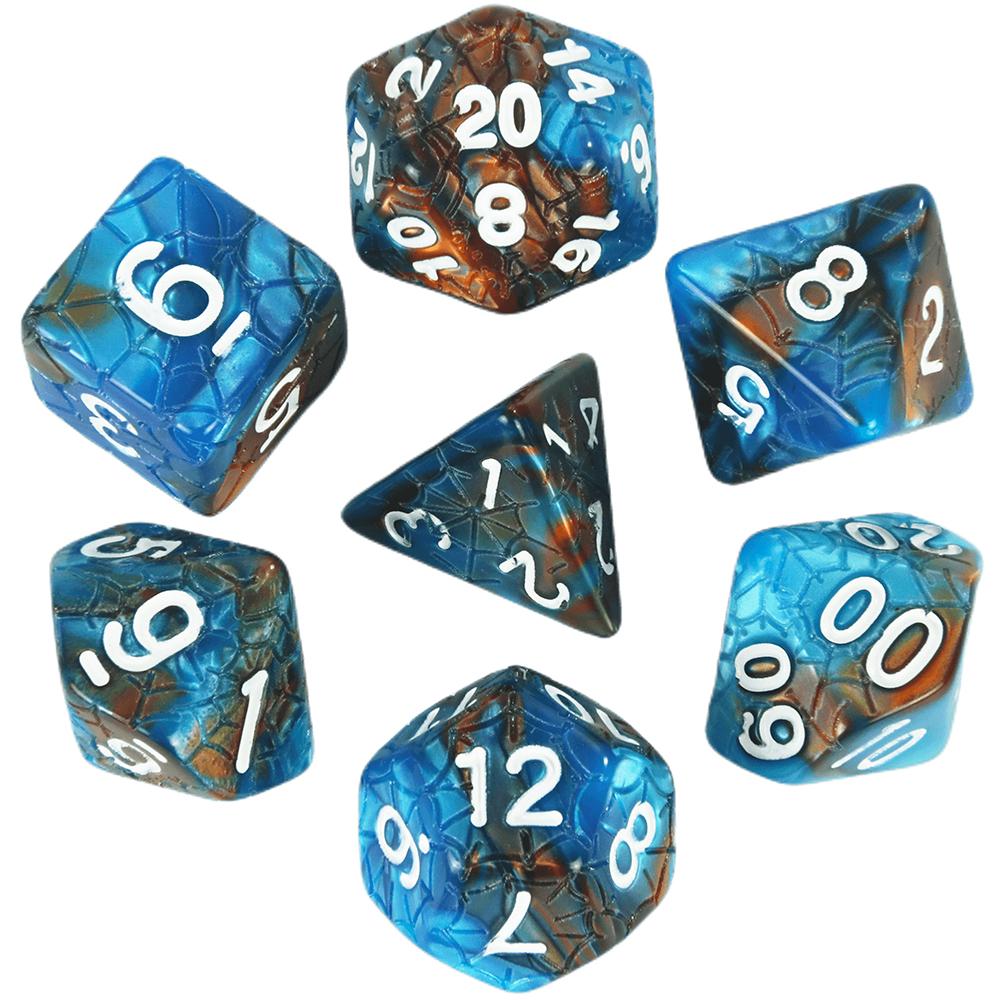 Mixing Color Dice DND 7pcs Polyhedral Dice Set with Engraving Spider Web Effect for DND RPG Magic Gathering Table Game D&D Dice