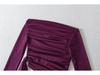 Spicy Girl Off-Shoulder Pleated Mesh Long-Sleeve Slim Fit Top for Women