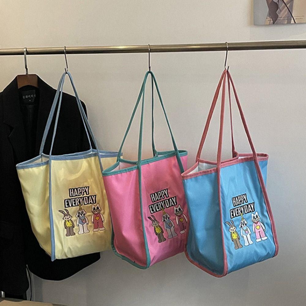 Reusable Bunny Shoulder Bag Lightweight Embroidery Basket Bag Cartoon Shopping Bag  Outdoor