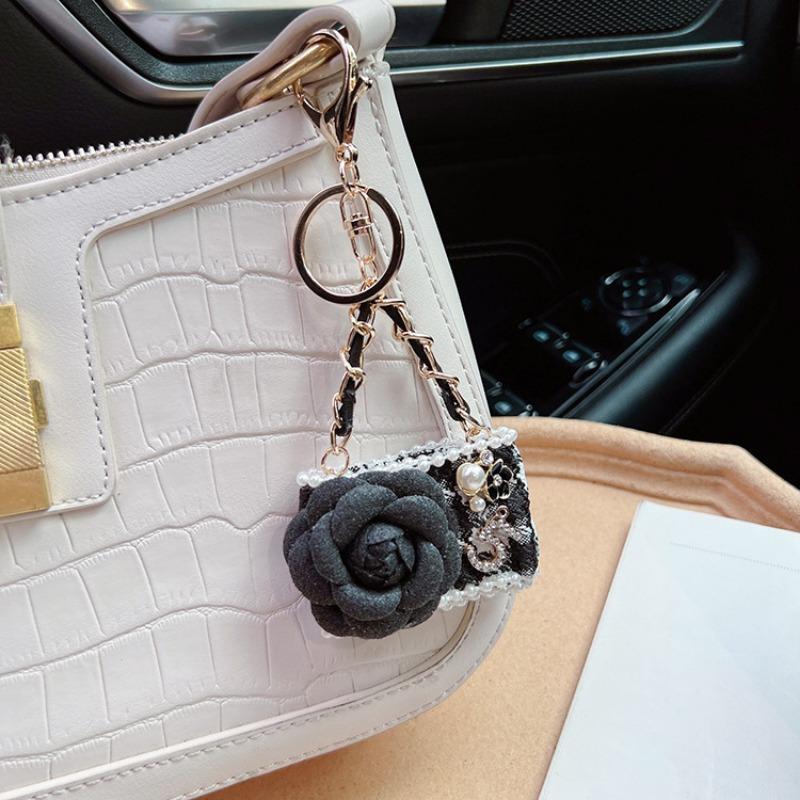Fashion Camellia Mobile Bag Model Keychain Personalized Creative Bag Pendant Car Keychain Female