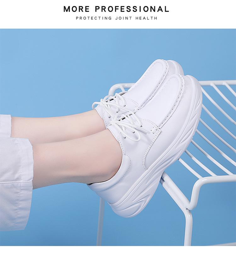 Women's Genuine Leather Lace-up Nurse Shoes - Soft Sole, Non-slip, Breathable, and Comfortable for Hospital Work