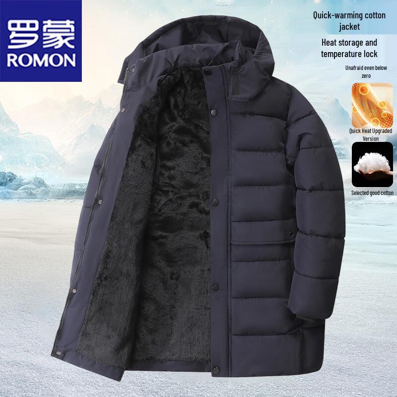 ROMON Men's Winter Plush Lined Mid-Length Hooded Padded Jacket