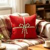 3D Embroidered Pattern Christmas Throw Pillow Cover Christmas Tree/Leaf Rectangular Sofa Pillowcase Square Washable