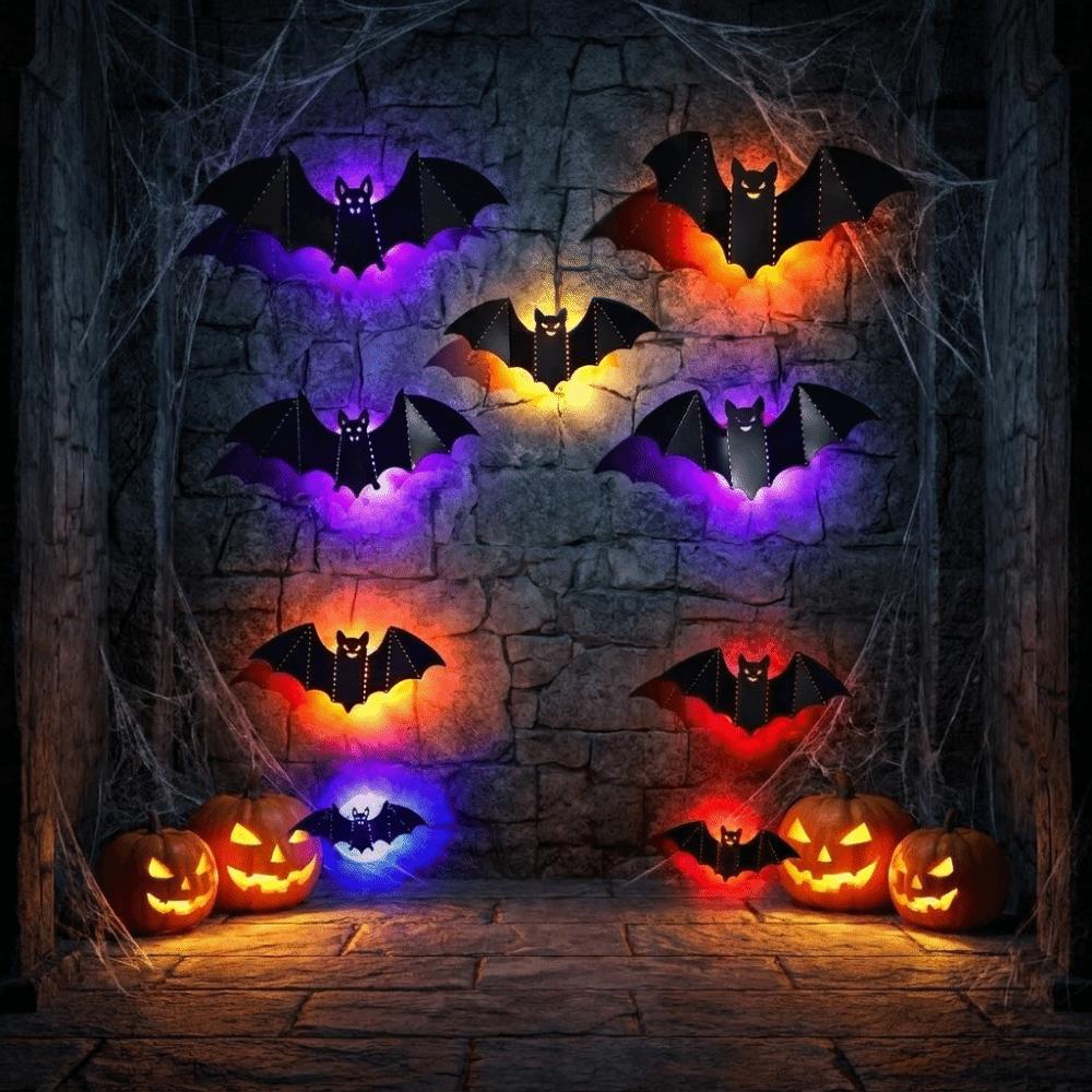 8Pcs 3D Luminous Bats Bat Wall Sticker Stereoscopic PET Material Bat Night Light Self-Adhesive LED Bat Light Indoor Decoration