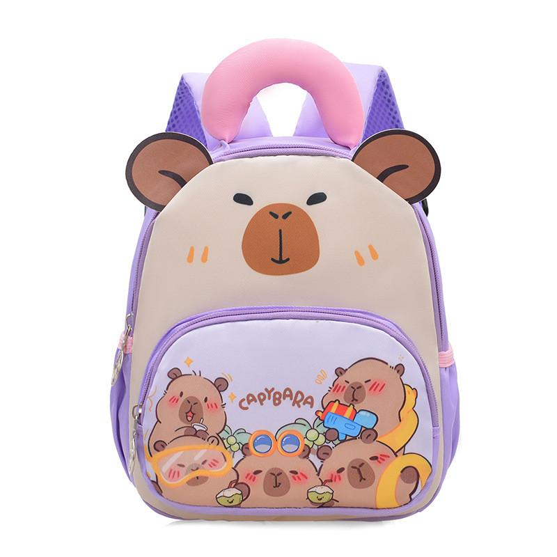 Kids School Backpack With Cartoon Capybara Design And Breathable Nylon Material For Little Learners