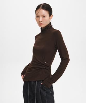 GENERALIDEA Drape Piercing Turtleneck T-Shirt [Brown] / Gf3Lts506