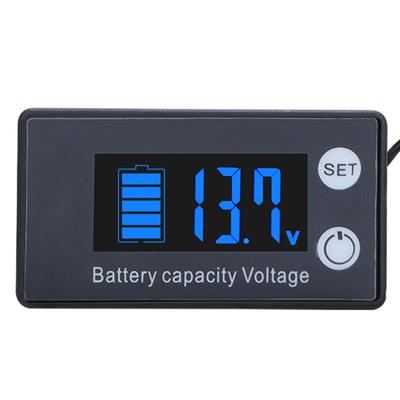 Two-Line Digital Display DC Voltmeter Lead-Acid Lithium Battery Charge Meter, Color: Blue+Temperature
