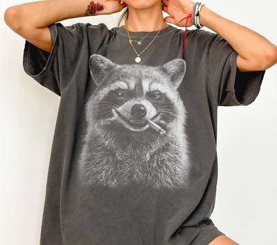 Retro Smoking Raccoon Shirt, Grunge Raccoon Tee, Mischievous Trash Panda, Vintage Animal T-Shirt