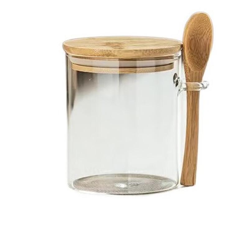 

ZISIZ Round Glass Sealed Storage Jar with Spoon