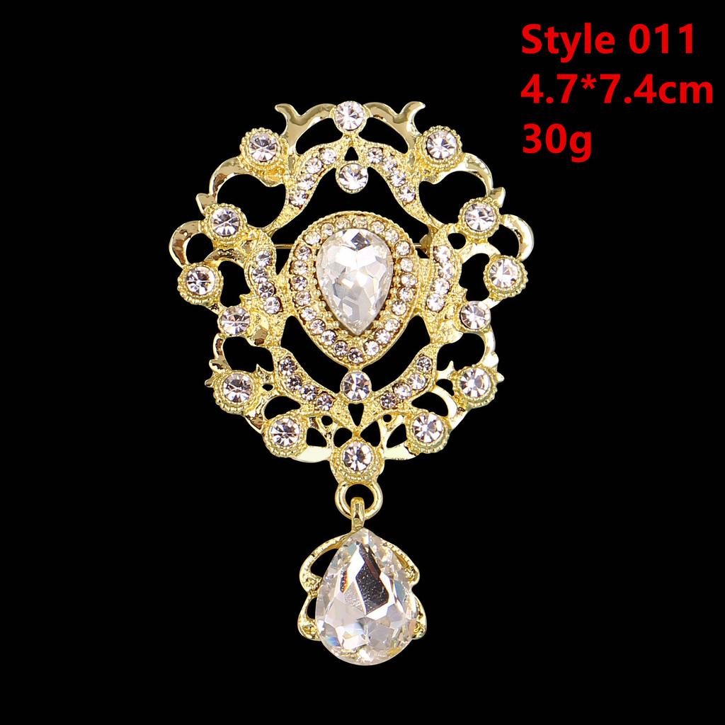 DIEZI Luxury Gold Silver Color Crystal Brooches for Women Girls Wedding Bridal Bouquet Water Drop Flower Brooch Pins Accessories
