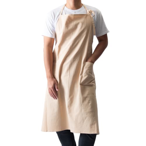 Chapdaddy Men's Water-Repellent Cafe-Style Apron with Linen Blend, Long Length, Slim Fit (Cream)