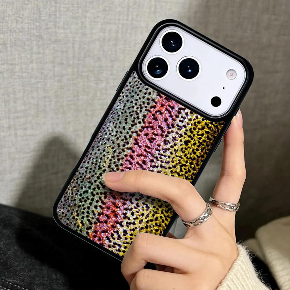 Capa Case für iPhone 17 Air 16 Pro Max 15 Plus 11 13 Mini 14 12 Rückseite Handyhülle Regenbogenforellen-Angel-Skin weich