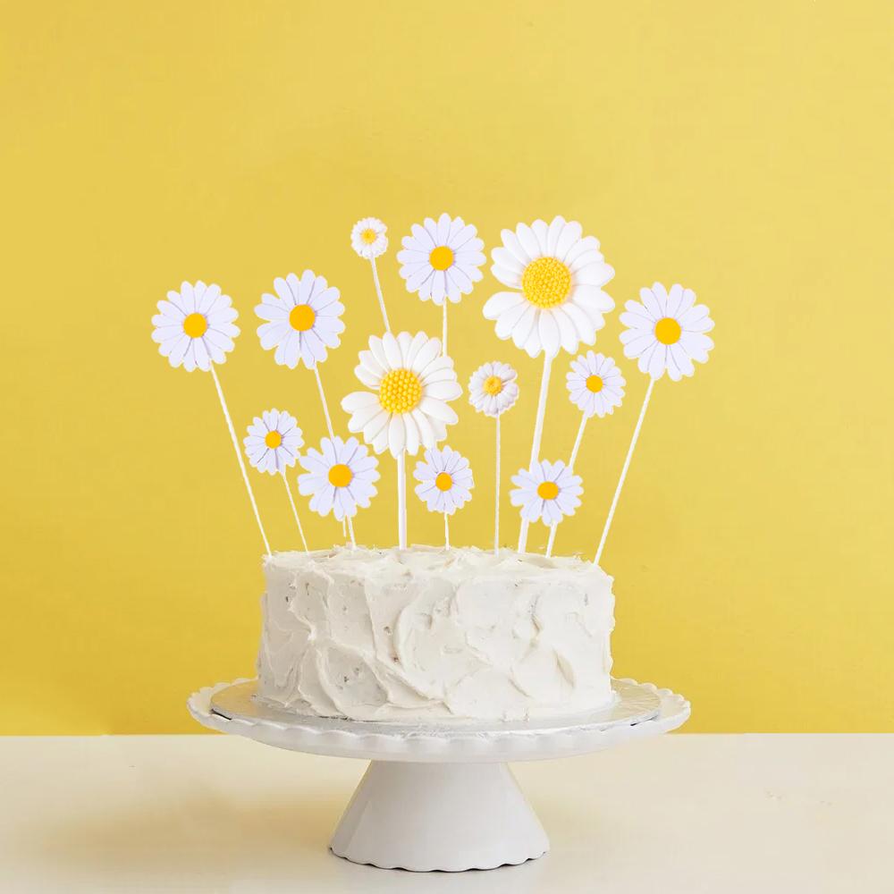 1set Daisy Cake Topper Multi Size Paper Daisy Flower Cake Picks Girl Birthday Party Baby Shower Cake Decoration Wedding Supplies