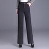 Women's Woolen High-Waisted Wide-Leg Pants - Versatile Spring/Autumn Style, Thickened with Elastic Back, Straight-Leg Trousers