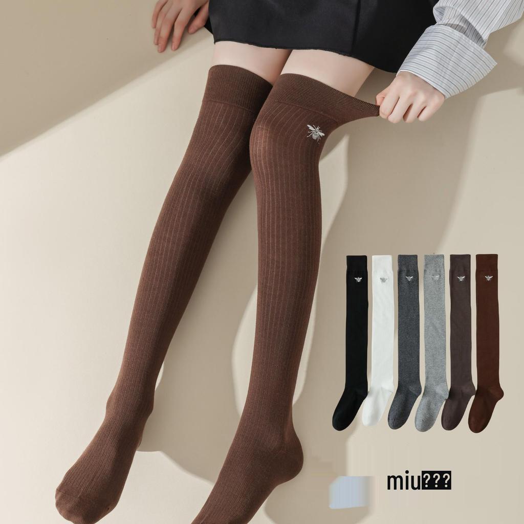 Damsockor i Miu-stil, bomull, mikropress, över knäna, för höst och vinter