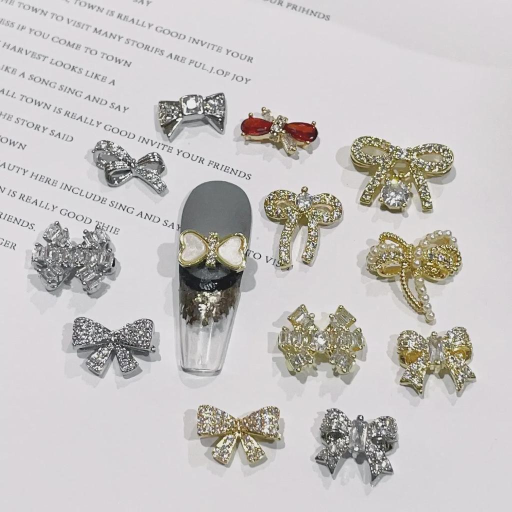 LZ Gold-Plated Bow Nail Patch: DIY Zircon Light Luxury Nail Jewelry