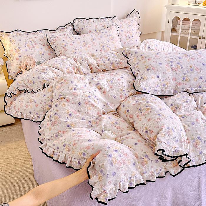 Korean Princess Cloud-like Crinkled Gauze Lace Cotton Bedding Set