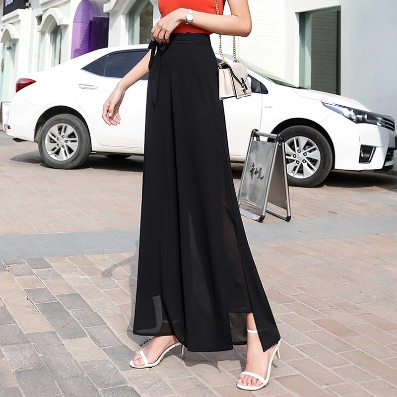 Women's High-Waist Chiffon Wide-Leg Summer Pants with Slit