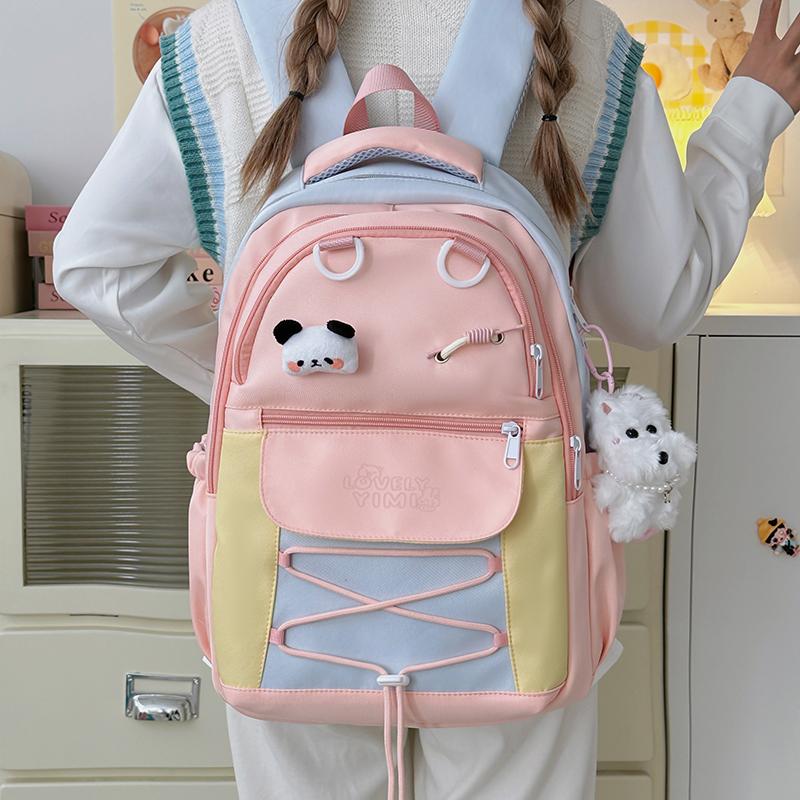 Contrast Color Student Bag Junior High School Student Backpack Women's Travel Lightweight Backpack