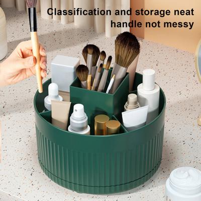 Yousheng Makeup Brush Holder 360-Degree Rotating Storage Box Large Capacity Multiple Compartments Countertop Cosmetic Organizer