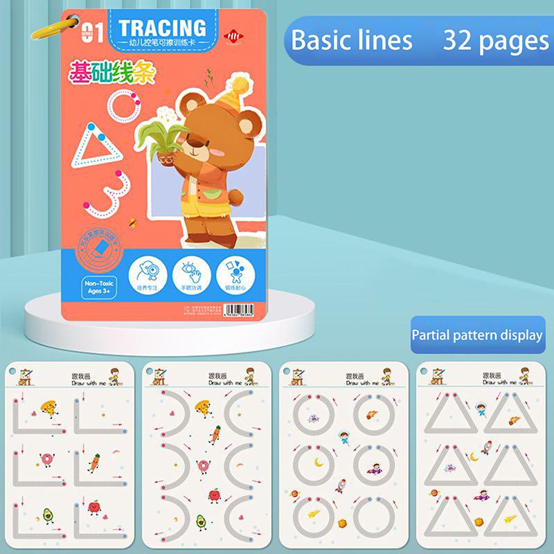 32 Pages Writing Drawing Educational Picture Books Toddler Pen Control Training Workbook Baby Magical Tracing Practice Copybook