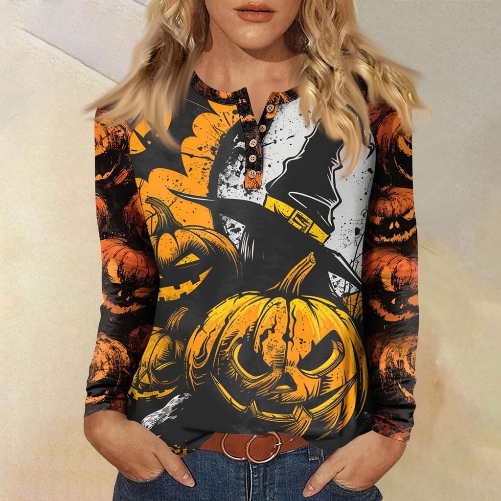 Women's T Shirt Print Long Sleeve Daily Fashion Basic Round Neck Button Raglan Sleeve Top