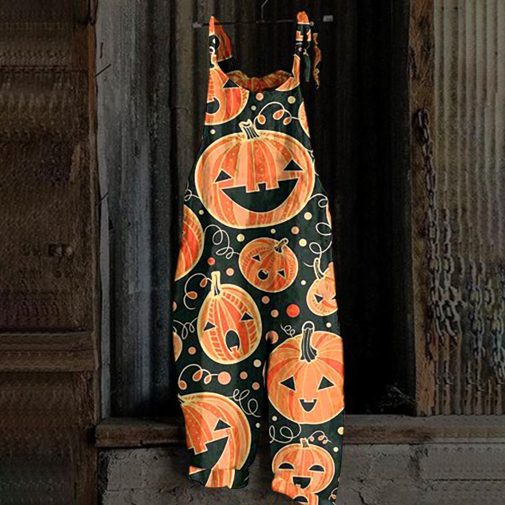 Kombinezon damski Halloweenowy nadruk Casual Luźny pasek na ramię w stylu vintage Bawełniana pościel