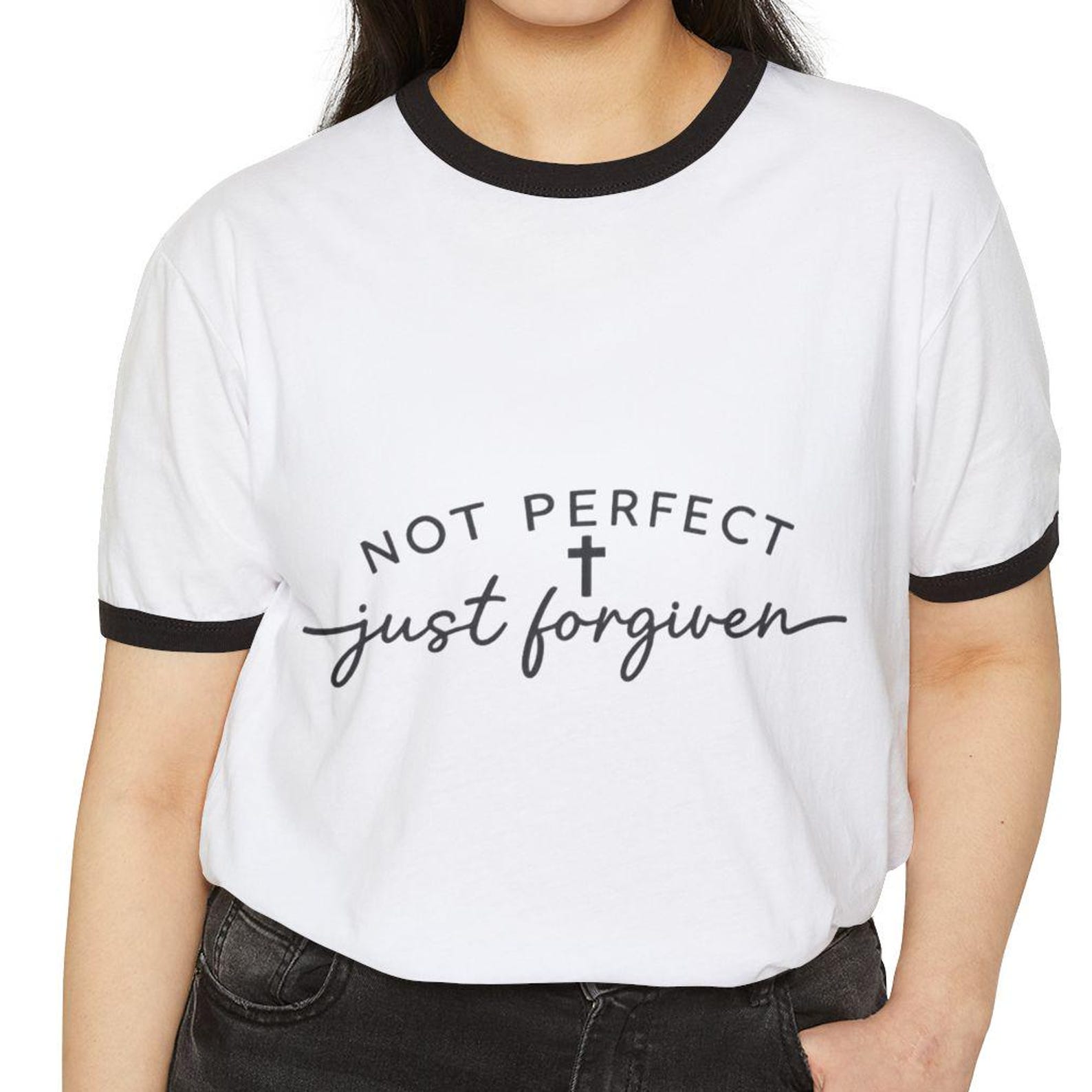 Forgiven Christian T-Shirt | Faith Cross Ringer Tee S