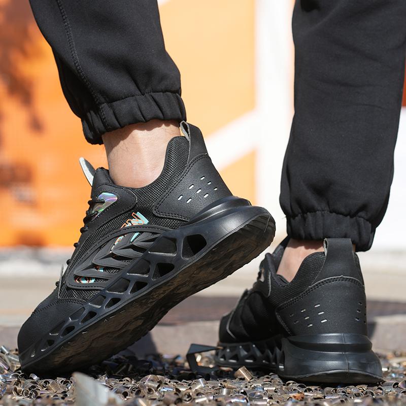 Men Work Sneakers Protective Shoes Lightweight Safety Shoes Puncture-Proof Anti-Smash Steel Toe Shoes Indestructible Anti-Slip