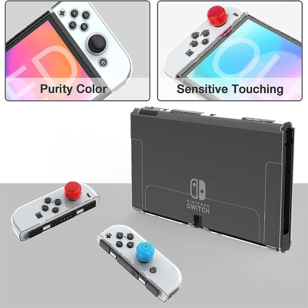 Custodia protettiva in TPU OLED adatta per Nintendo Switch, con pellicola temperata per lo schermo e 6 tasti per i pollici.