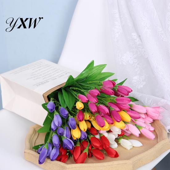 Fake Flower 1 Bouquet Artificial Realistic Colorfast 21 Heads Vivid Tulip Wedding Favors Faux