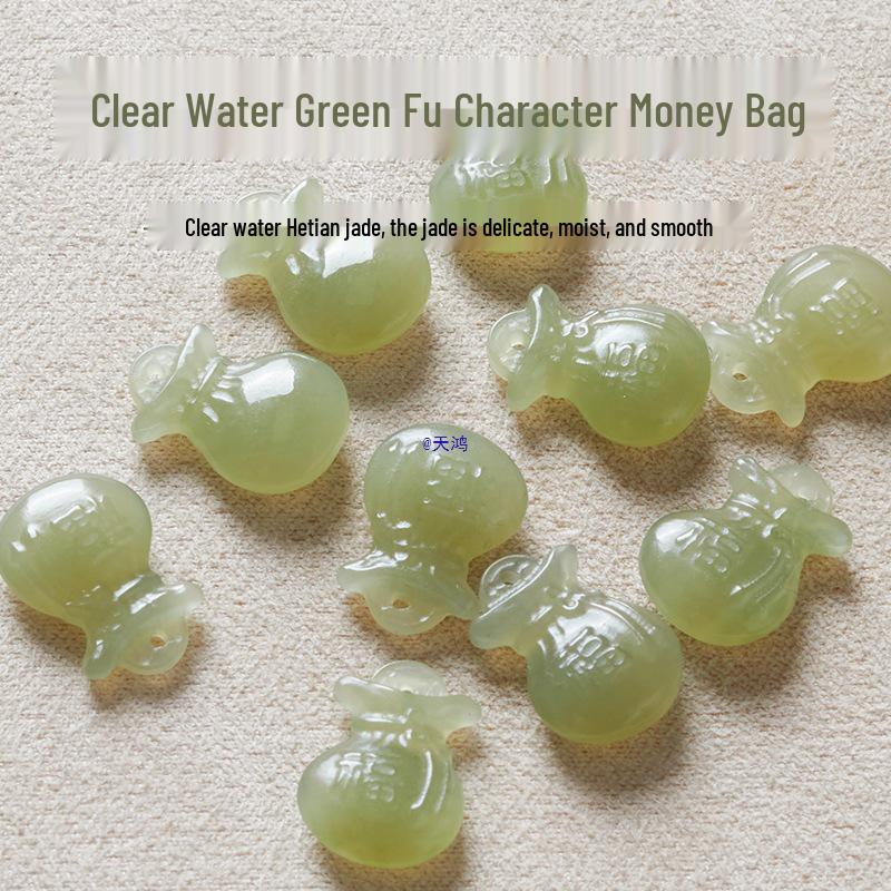 Natural Hetian Jade Money Bag Pendant Charm Bracelet Bangle Jade Accessories