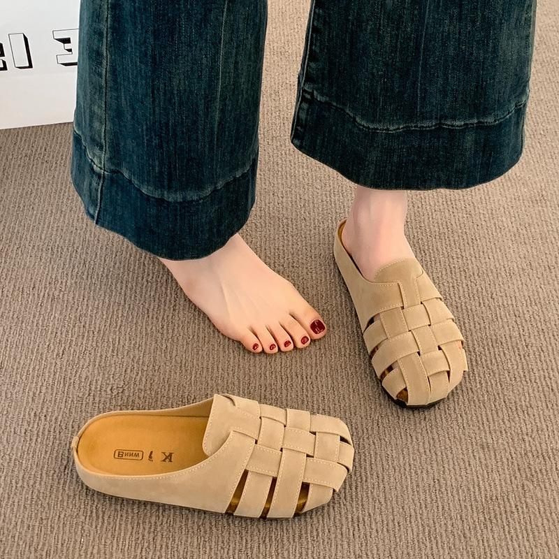 

Uncle Shoes unk Niche retro bag head half slippers women s summer wear 2025 one-pedal Birkenstock maternity cool slippers 35 бежевий