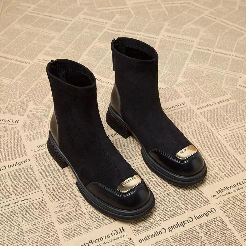Square heel boots women's new autumn and winter high-end thin medium boots small thick-soled fried street Martin boots