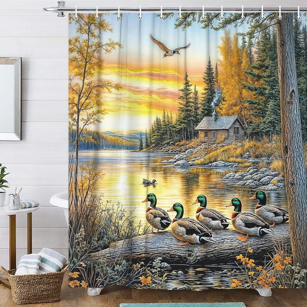 African Shower Curtain for Bathroom Elephant, Giraffe, Leopard Print  Cabin Tropical Forest Decorative Curtain With Hooks