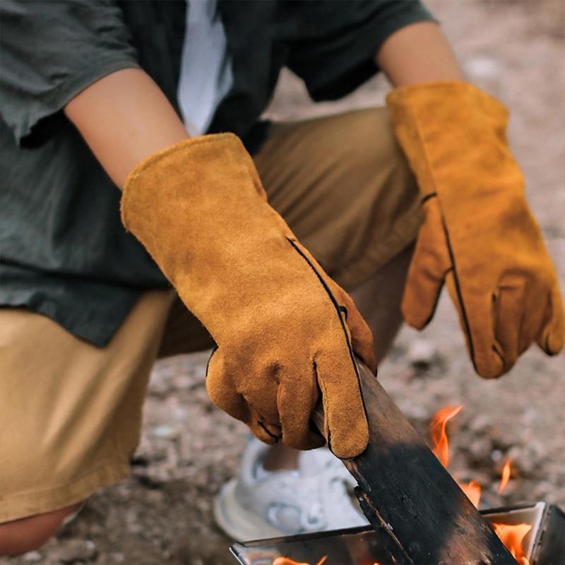 Long Sleeve Work Heat Resistant Fire Gloves Oven Mitts for BBQ Fireplaces Stove