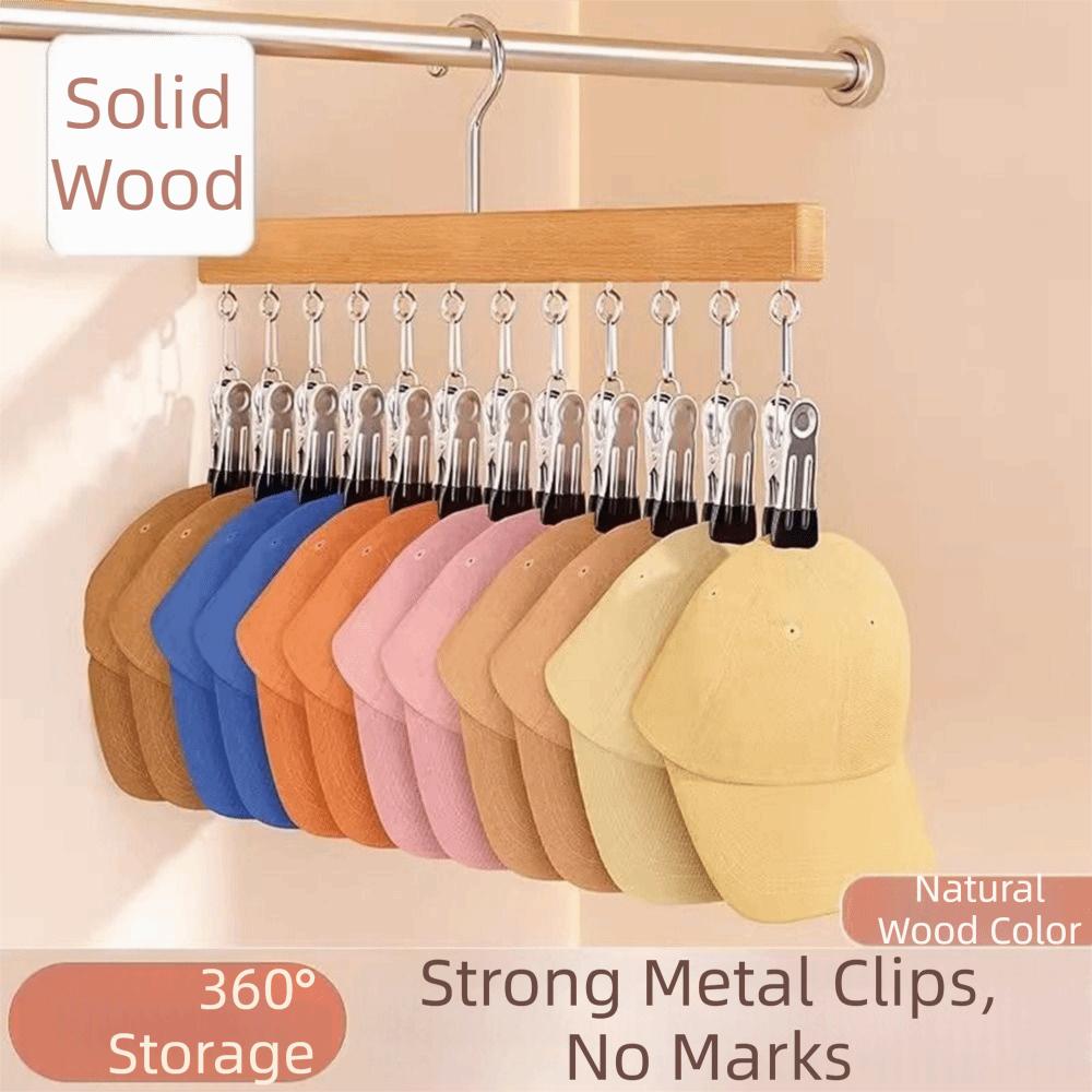 10/12 Clips Wood Hanger 360°Rotation Storage Rack  Wardrobe Organization