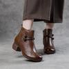 New Retro Martin Boots Autumn and Winter Single Boots Thick Heel Short Boots Women's Ethnic Style Embossed Round Head Mother Boots