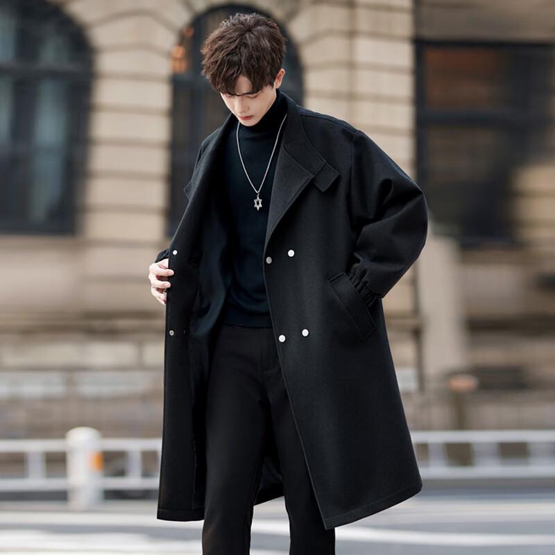 ROMON Men's Double-Breasted Mid-Length Trench Coat