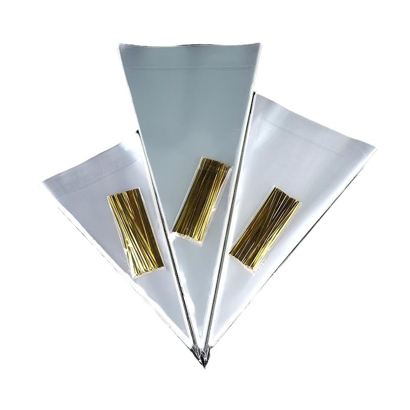 100Pcs Clear Cone Candy Storage Bags Cones Transprant Plastic Bag Popcorn Candy Bags For Baby Shower Wedding Party Bags Supplies