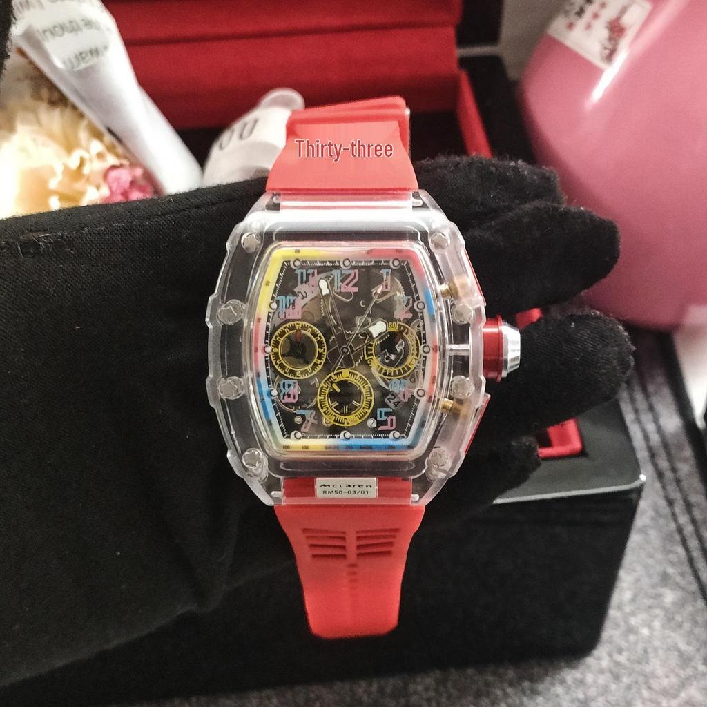 Colorful Transparent Multifunctional Chronograph Quartz Watch with Calendar and Tourbillon for Men and Women