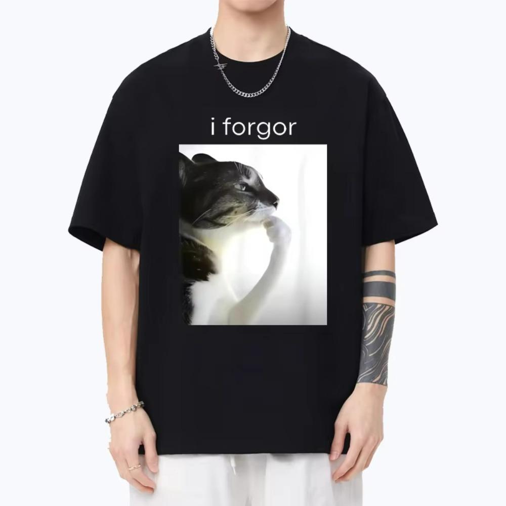 

Funny Silly Cat Meme I Forget Cringe Brainrot Graphic T-shirt Men Women s Casual Oversized Clothes Vintage 100% Cotton TShirts S разноцветный