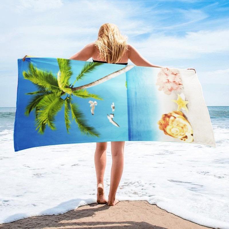 Tropical Palm Tree Beach Towel Summer Ocean Landscape Print Large Bath Towel Quick Dry Sand Free Swimming Pool Vacation Blanket