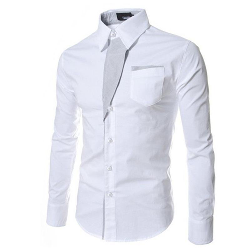 Новые мужские топы Весна-Осень Модные Британский Тонкий Тренд Повседневные Рубашки с Длинным Рукавом M белый