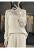 Women's Casual Rolled Hem Wool Sweater, Half-High Collar Loose Fit, Solid Color Base Layer for Autumn & Winter