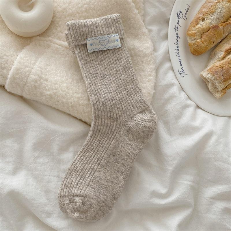 

Wool Socks - Children s Autumn/winter Thick, Soft Color Series Mid-calf Socks with Thick and Warm Cuff Fabric Label Long Socks 1 pair хакі