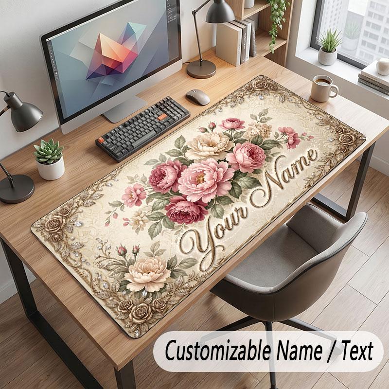 Floral Garden Theme Customized Mouse Pad Personalized Print Name Text Desk Mat For Home Office Table Decor