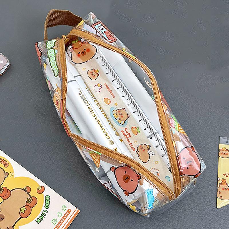 Kreslené pouzdro na tužky Kapybara Velkokapacitní Anime Úložná taška Kawaii Průhledné Vodotěsné Pouzdro na tužky Studentské Kancelářské potřeby Dárky
